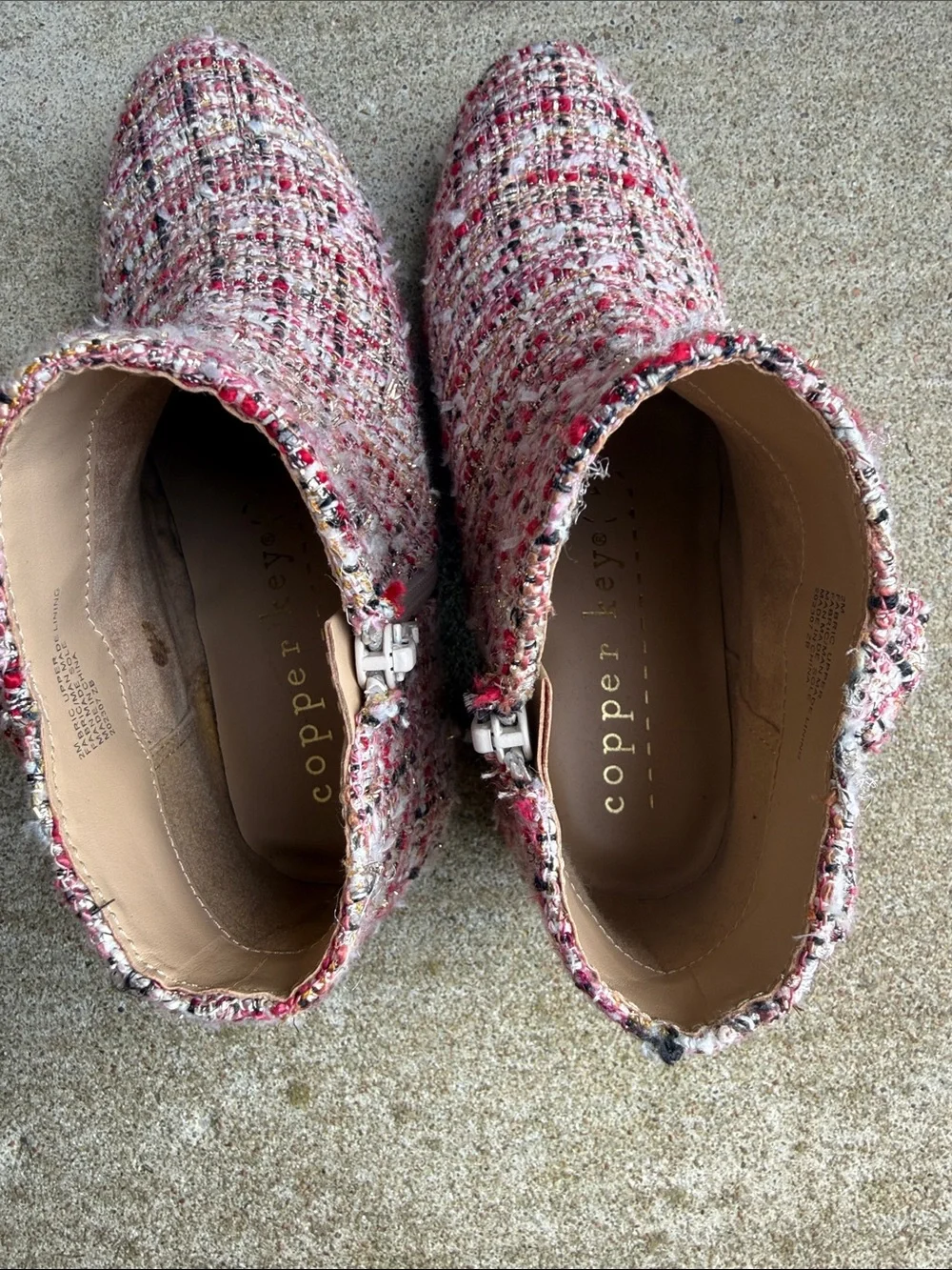 Copper Key Tweed Bow Ankle Boots